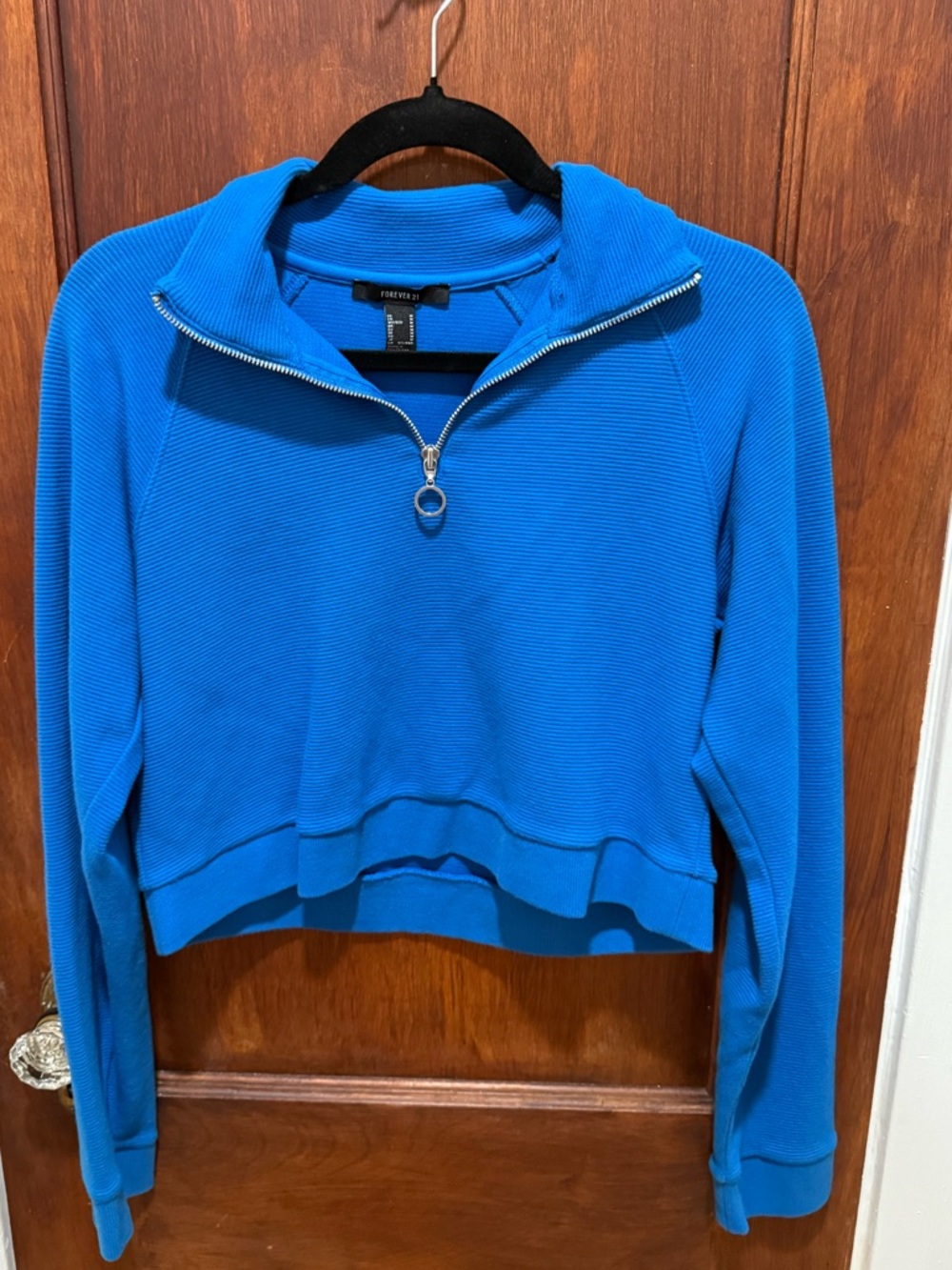 Women’s Forever 21 Bright Blue Half-Zip Cropped Sweatshirt